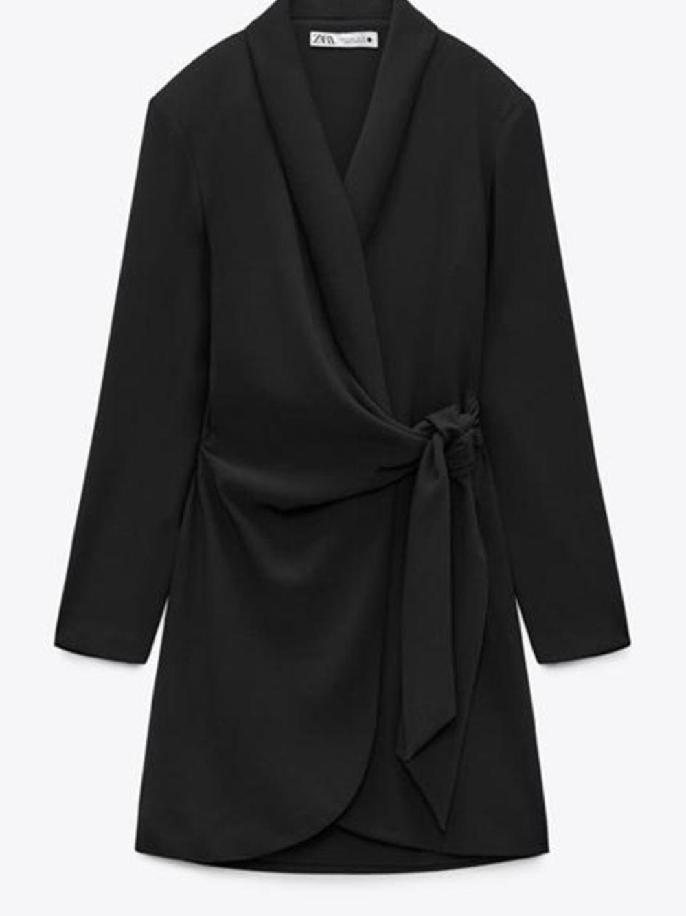 Zara Black Wrap-Style Long Sleeve Dress